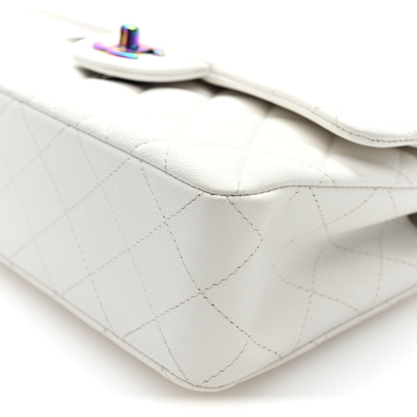 Caviar Quilted Rainbow CC Small Double Flap White
