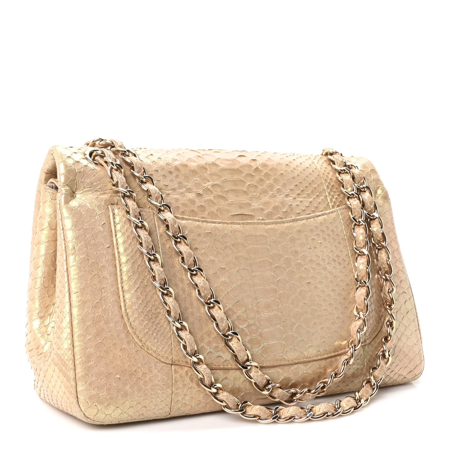 Metallic Snakeskin Jumbo Double Flap Light Beige