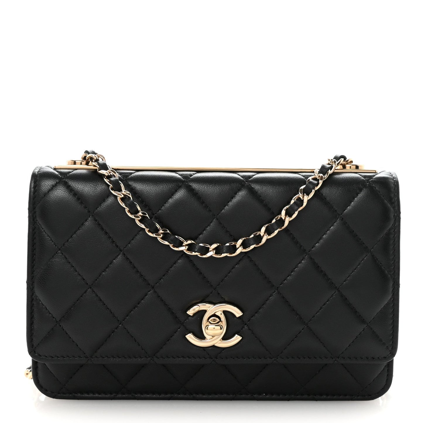 Lambskin Quilted Trendy CC Wallet On Chain WOC Black