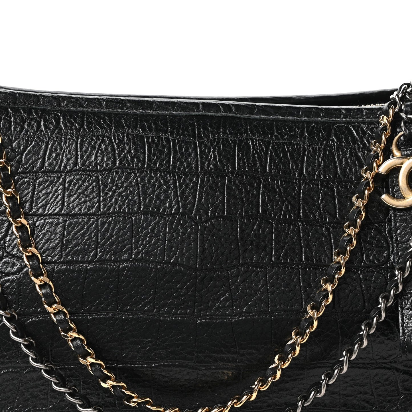 Crocodile Embossed Calfskin Medium Gabrielle Cocodile Hobo Black