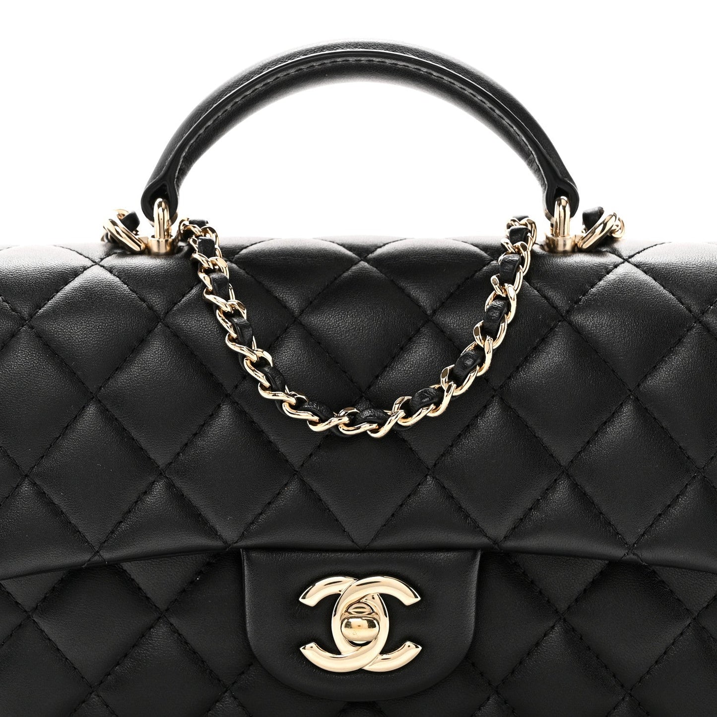Lambskin Quilted Mini Top Handle Rectangular Flap Black