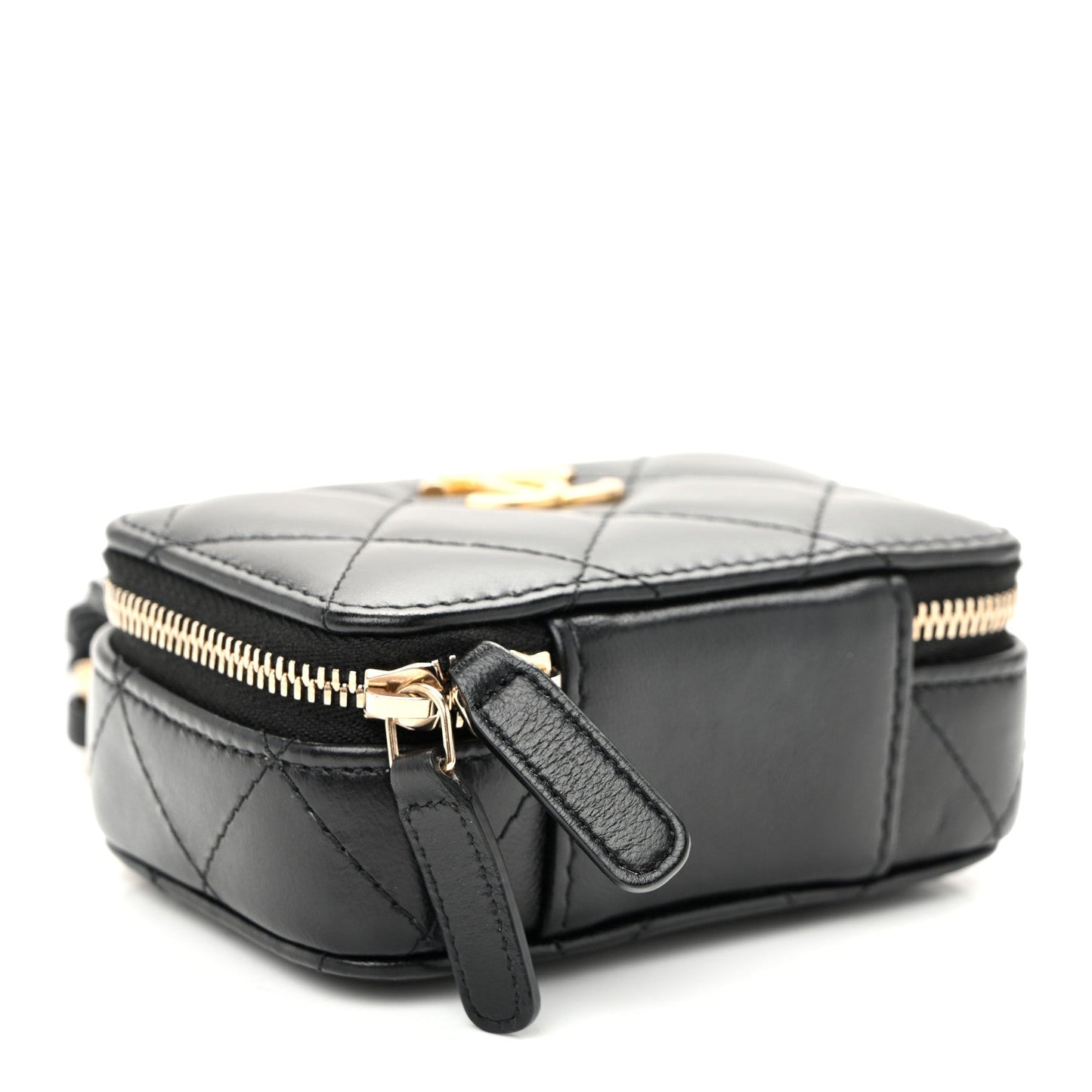 Lambskin Quilted Mini Lacquered Chain Clutch Black