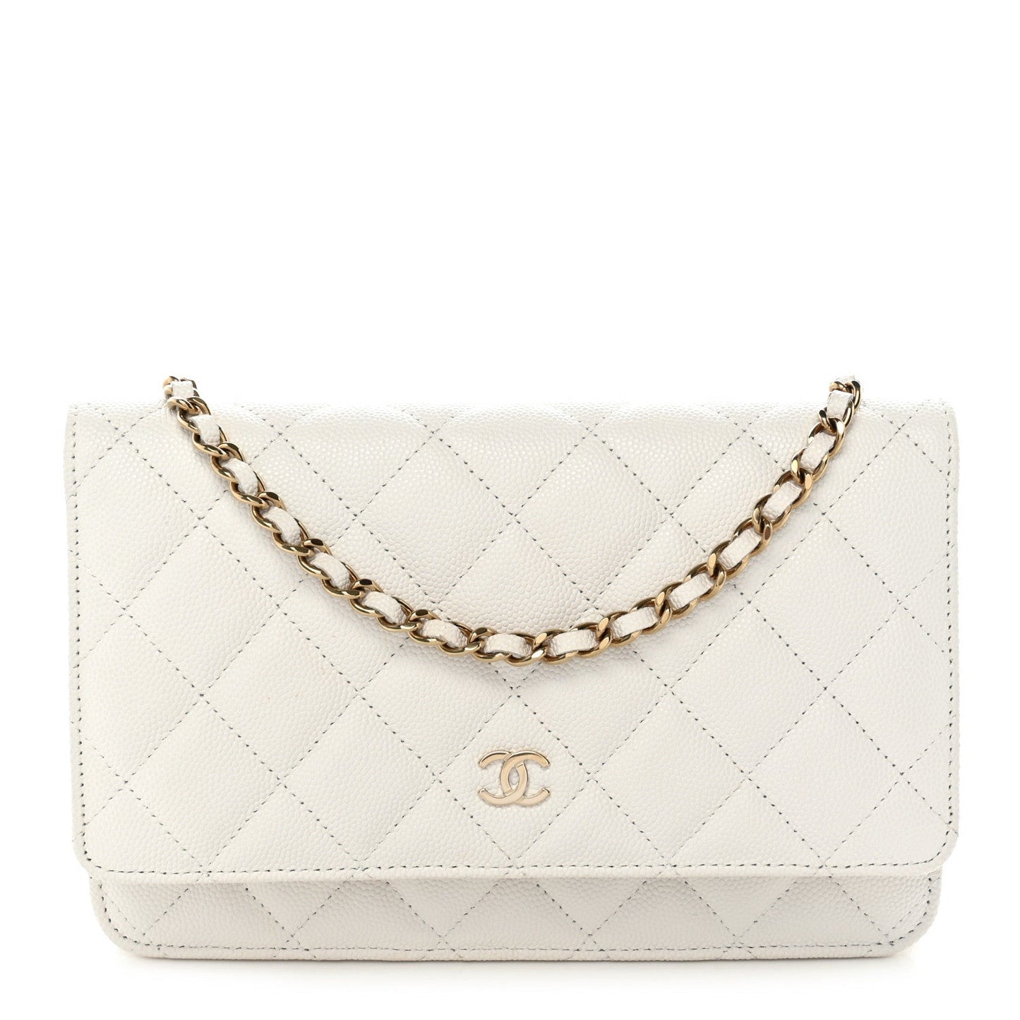 Caviar Quilted Wallet on Chain WOC White