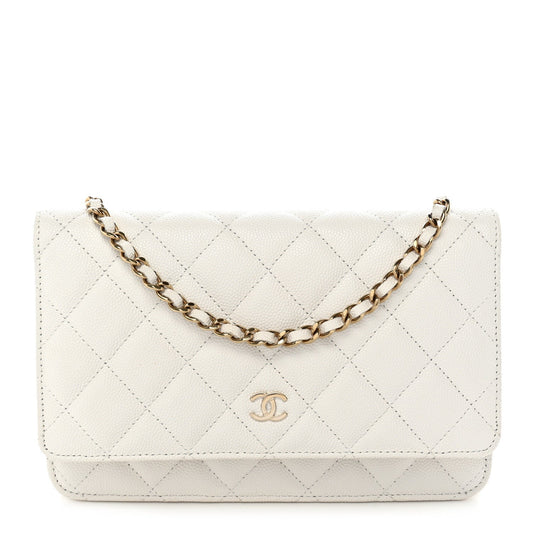 Caviar Quilted Wallet on Chain WOC White