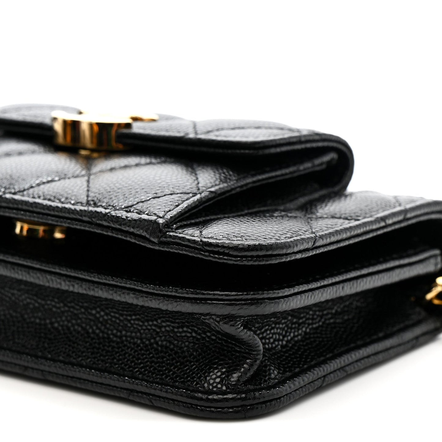 Caviar Quilted Pocket Twins Clutch With Chain Black