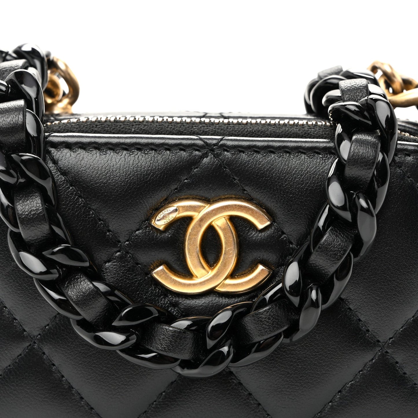 Lambskin Quilted Mini Lacquered Chain Clutch Black