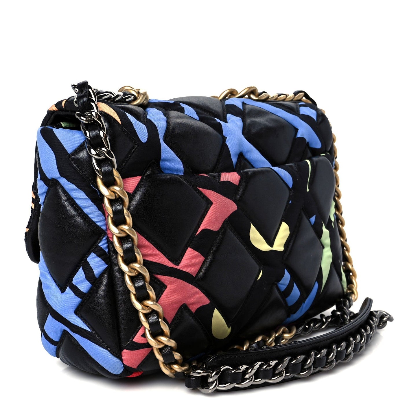 Lambskin Printed Fabric Medium Chanel 19 Flap Black Multicolor