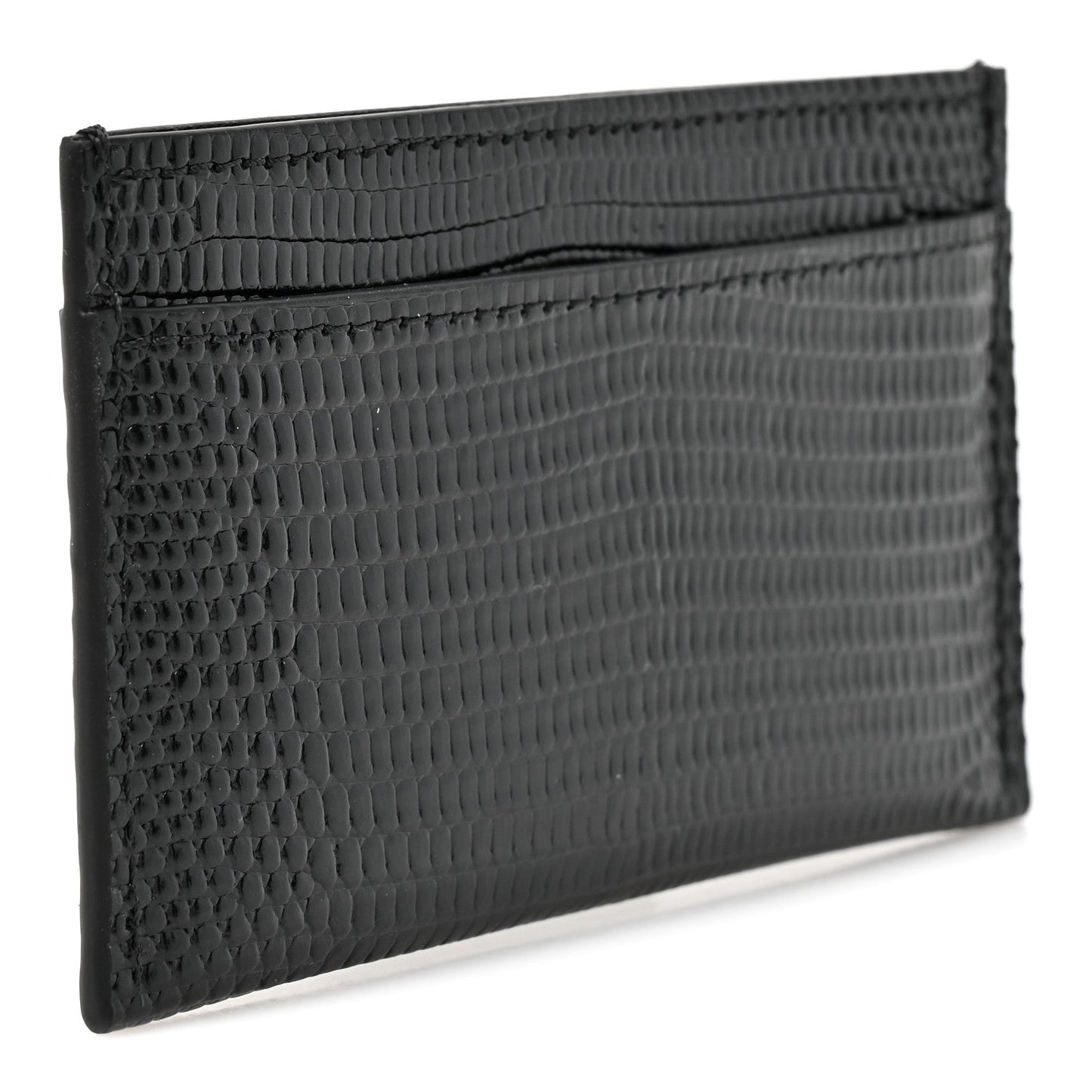 Calfskin Lizard Embossed Card Holder Black