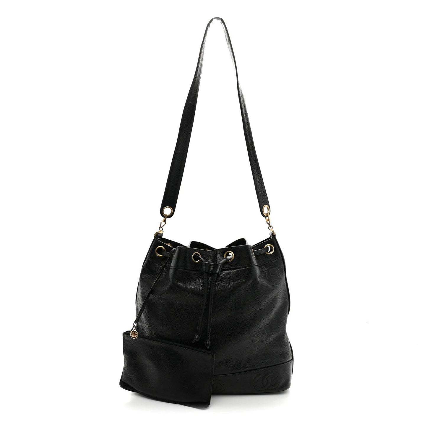 Caviar CC Drawstring Shoulder Bag Black
