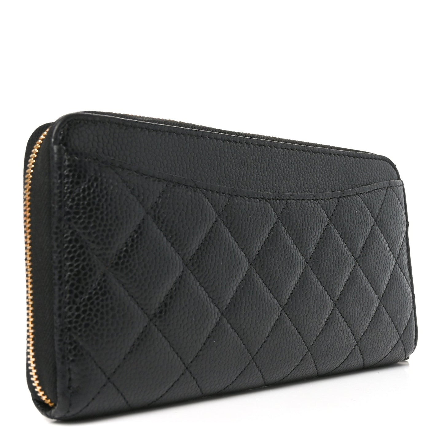 Caviar Quilted Large Gusset Zip Around Wallet Black