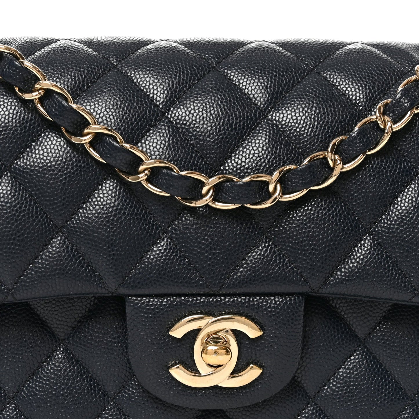 Caviar Quilted Small Double Flap Dark Navy