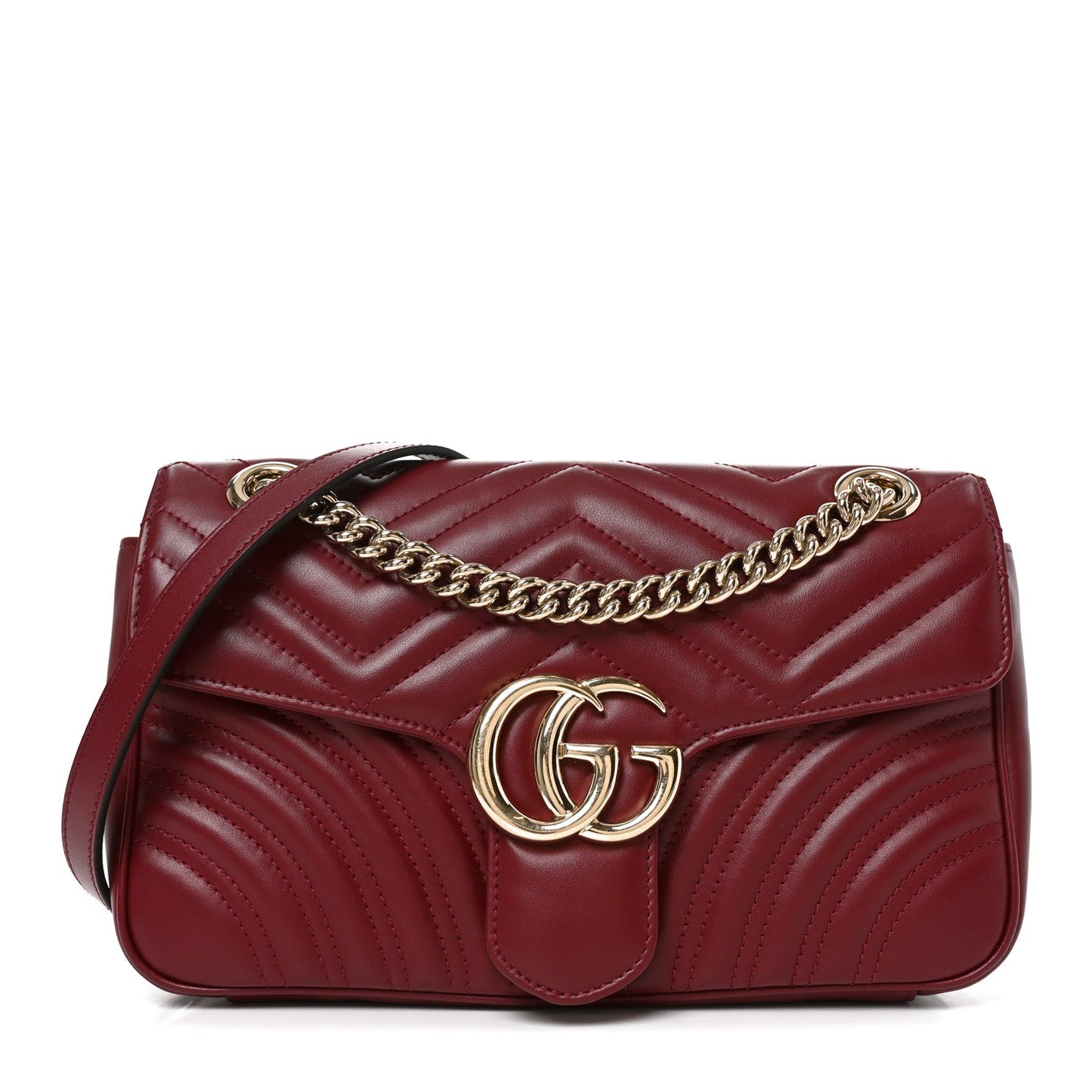 Calfskin Matelasse Small GG Marmont Shoulder Bag Rosso Ancora Red