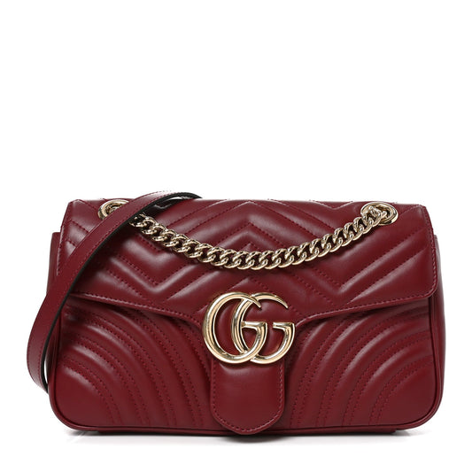 Calfskin Matelasse Small GG Marmont Shoulder Bag Rosso Ancora Red