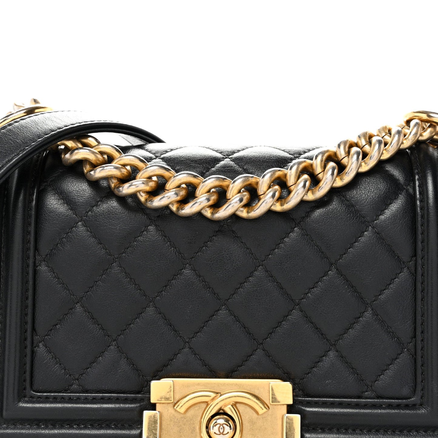 Lambskin Quilted Small Boy Flap Black