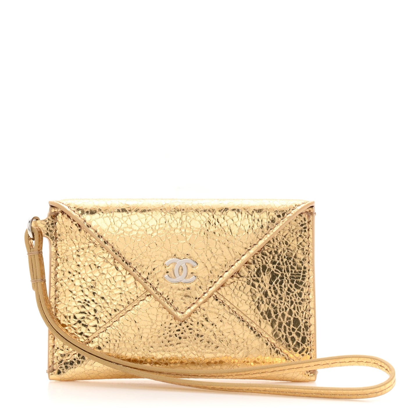 Metallic Lambskin Card Holder With Strap Gold