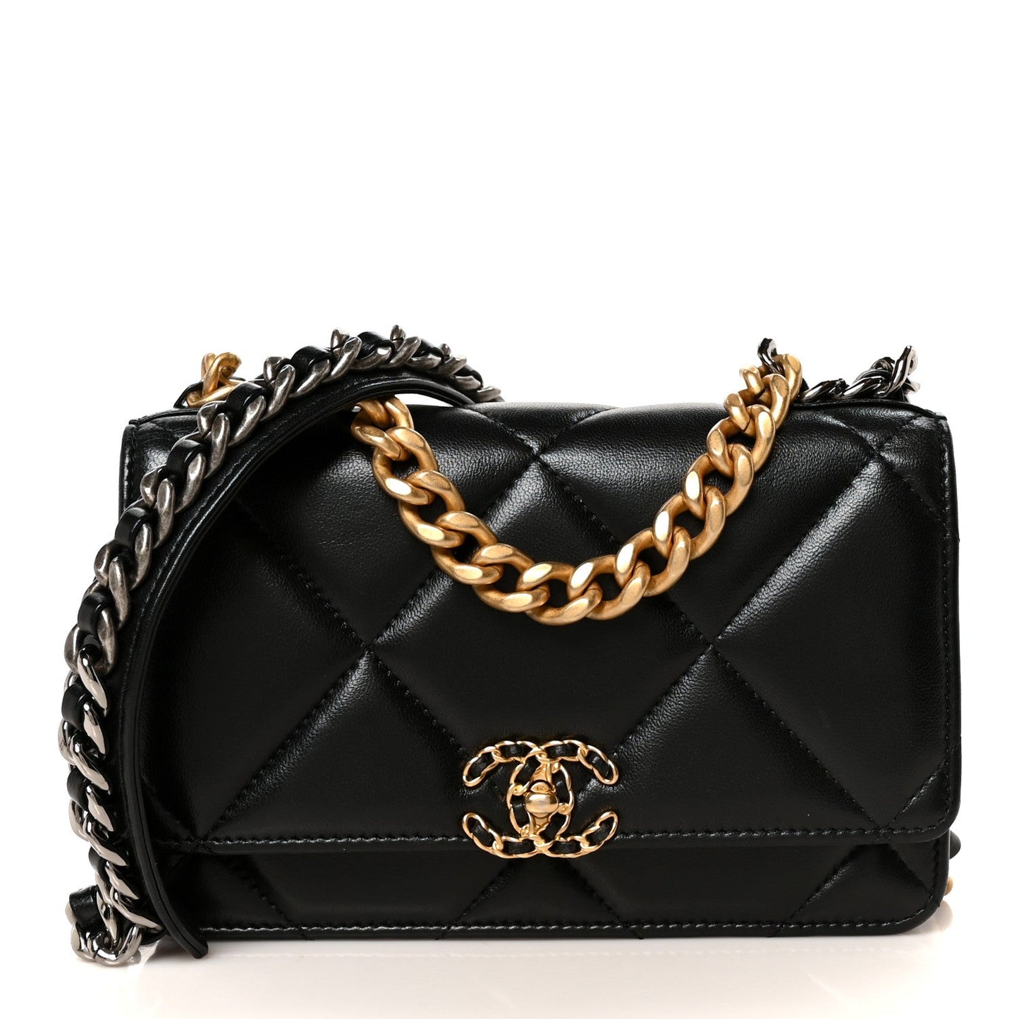 Lambskin Quilted Chanel 19 Wallet On Chain WOC Black