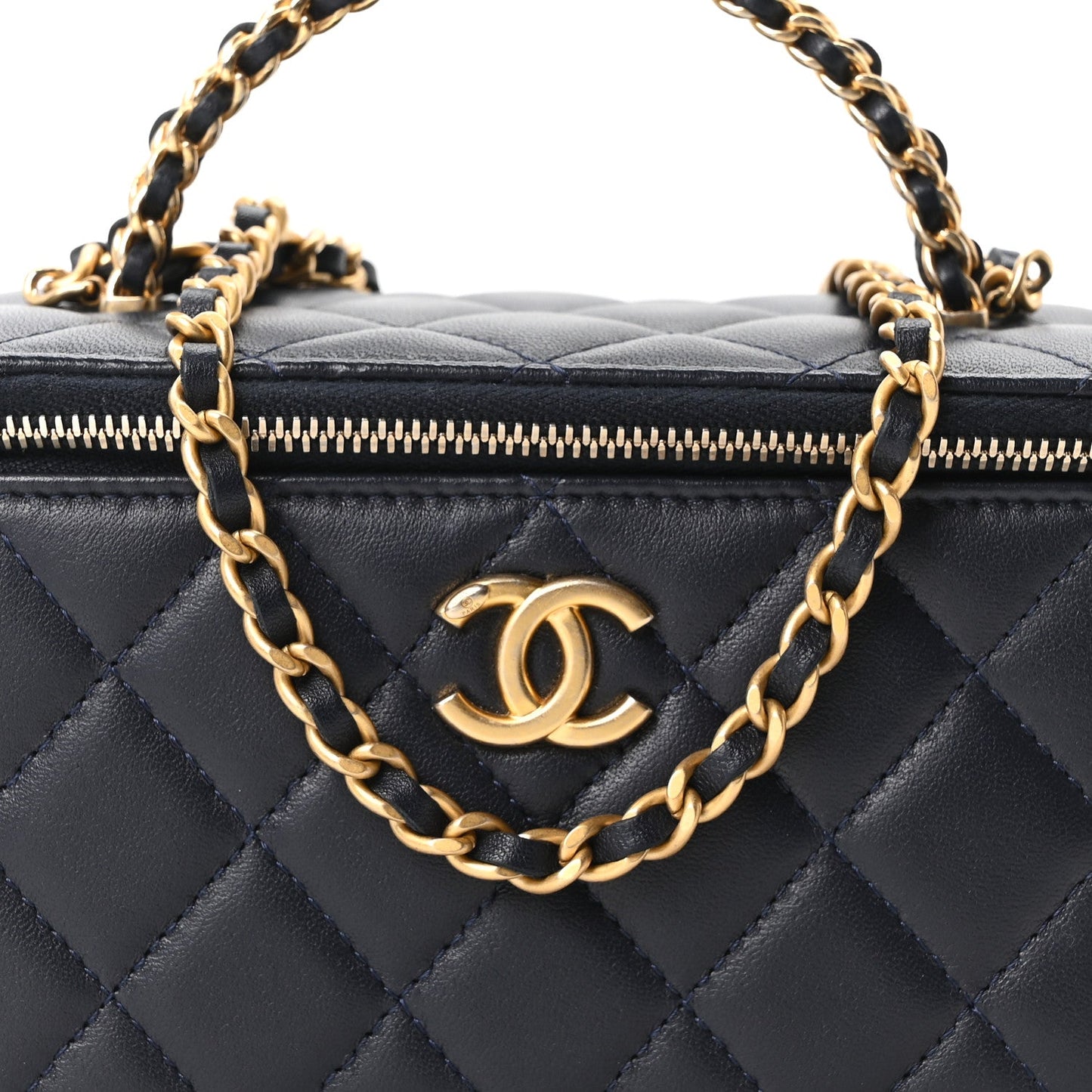 Lambskin Quilted Pick Me Up Vanity Case Navy