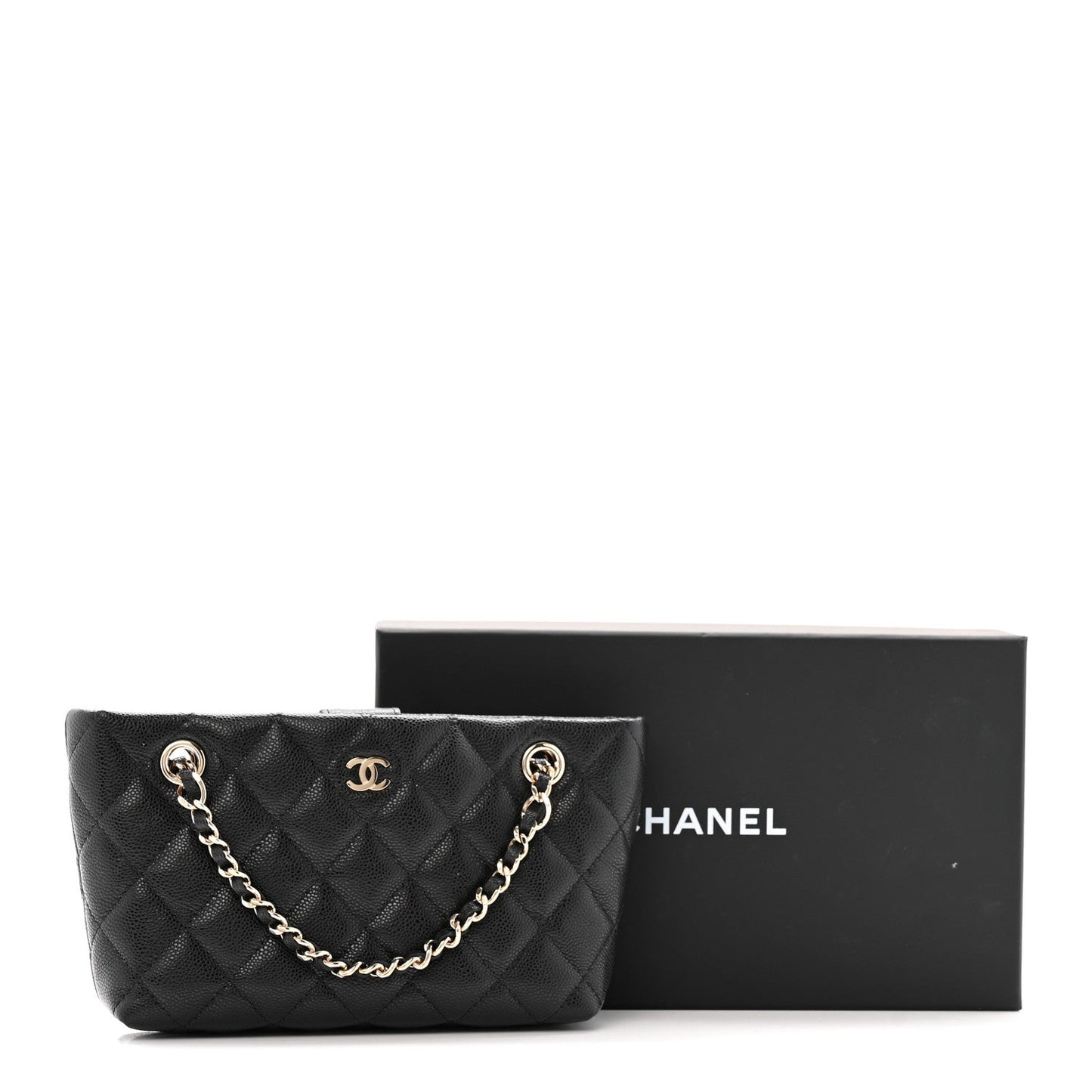 Caviar Quilted Classic Clutch Tote With Chain Black