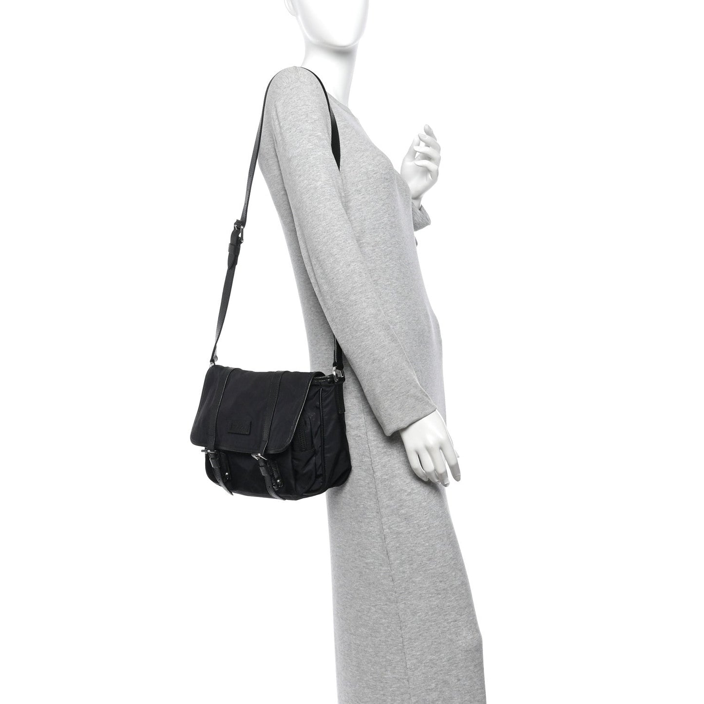 Nylon Monogram Double Buckle Flap Messenger Bag Black
