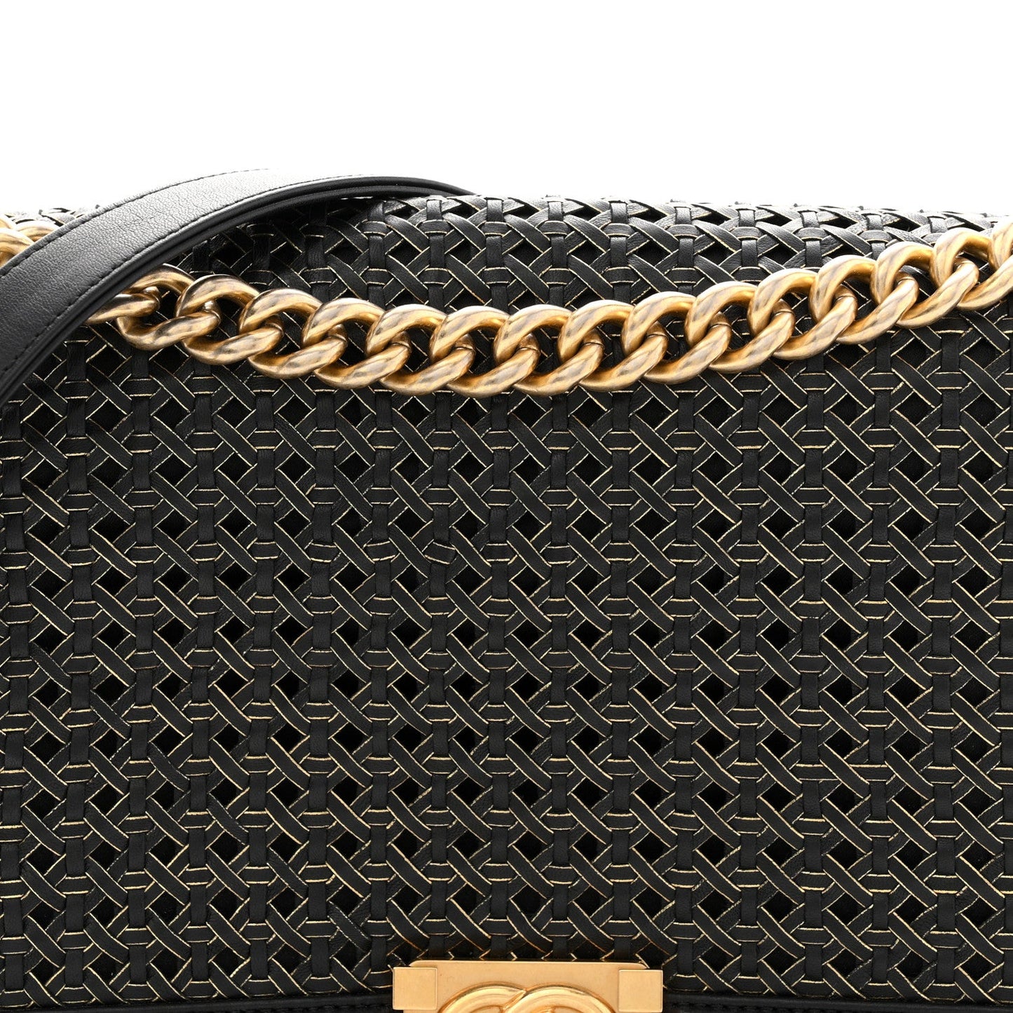 Lambskin Braided Woven Medium Boy Flap Navy Black