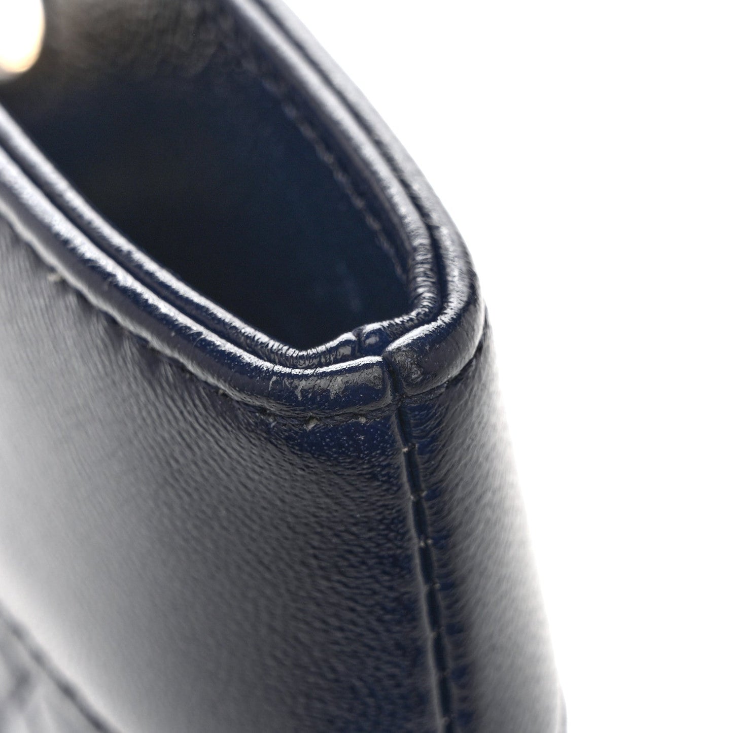 Shiny Crumpled Calfskin Quilted Mini 31 Shopping Bag Navy Blue
