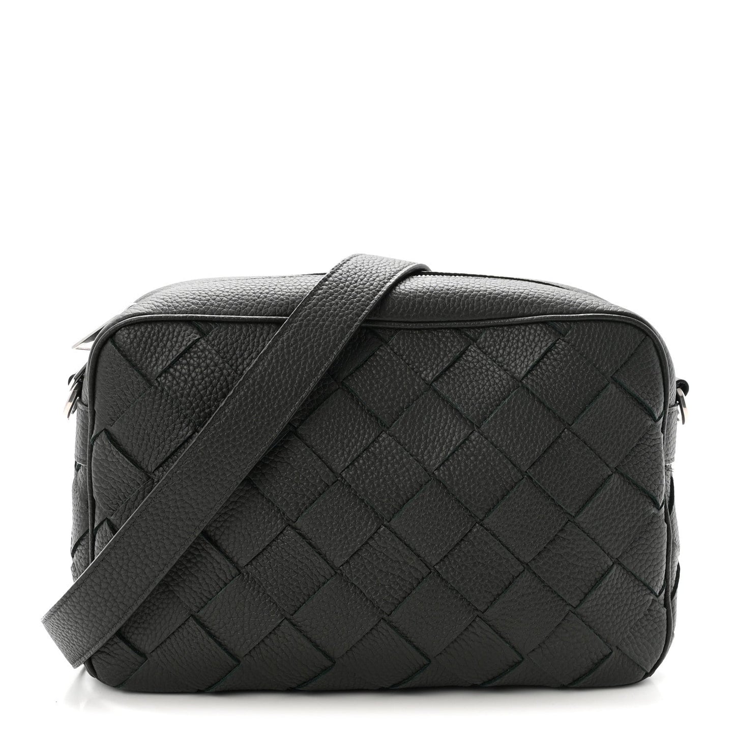 Grained Calfskin Intrecciato Medium Camera Bag Dark Green