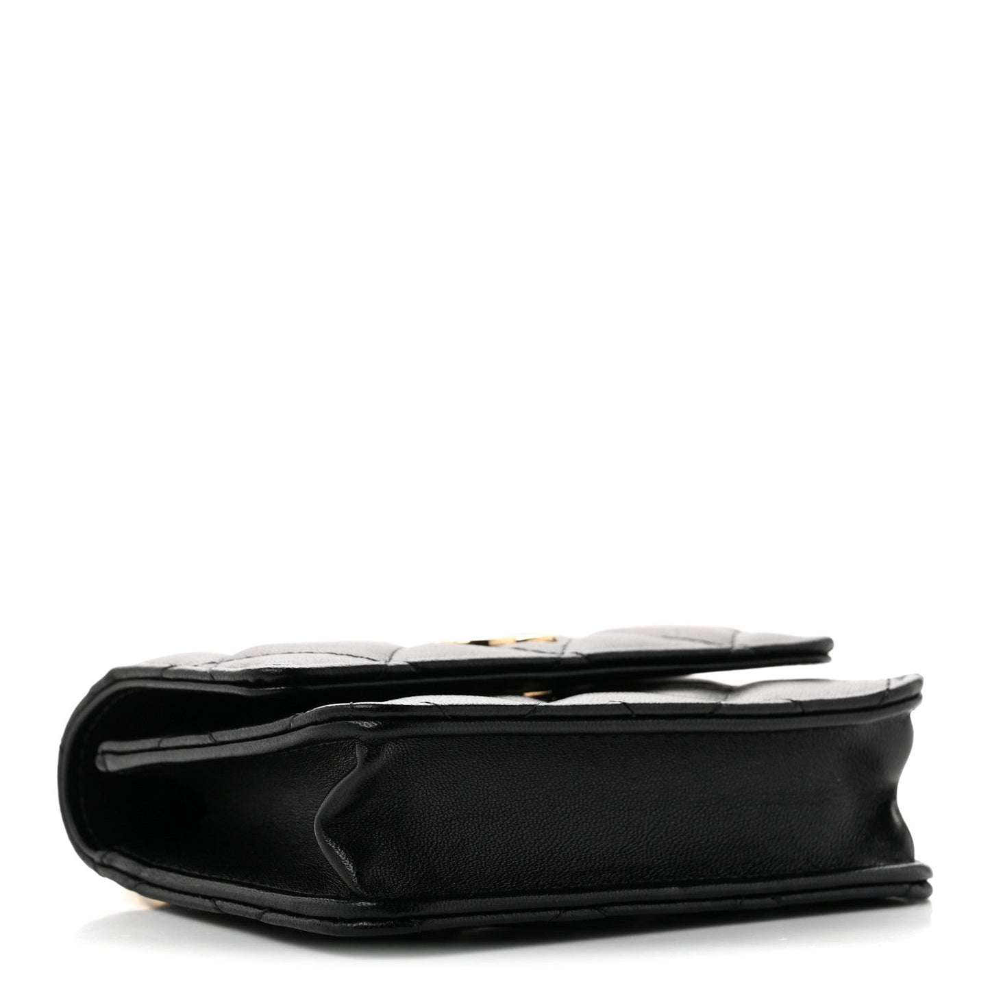 Lambskin Quilted CC Hook Card Holder Black