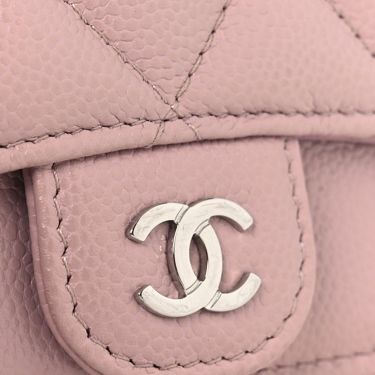 Caviar Quilted Flap Zip Card Holder Light Pink