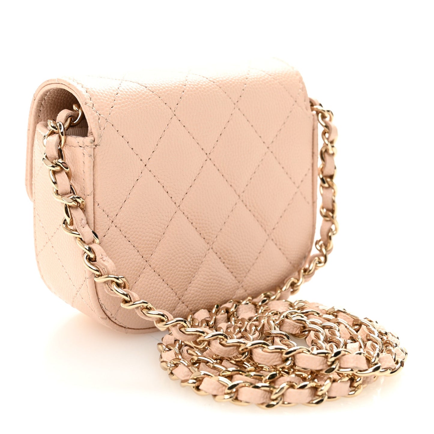 Caviar Quilted Mini Clutch With Chain Light Beige