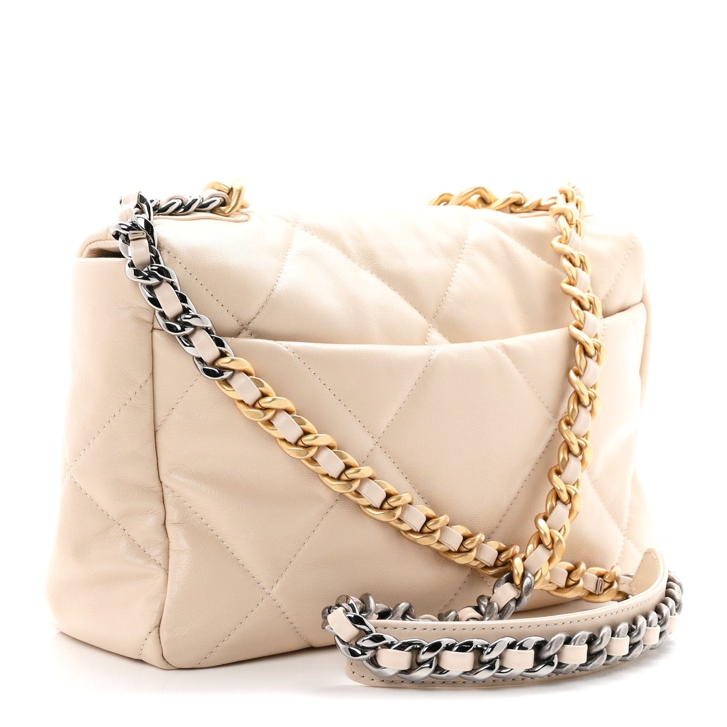Goatskin Quilted Large Chanel 19 Flap Beige