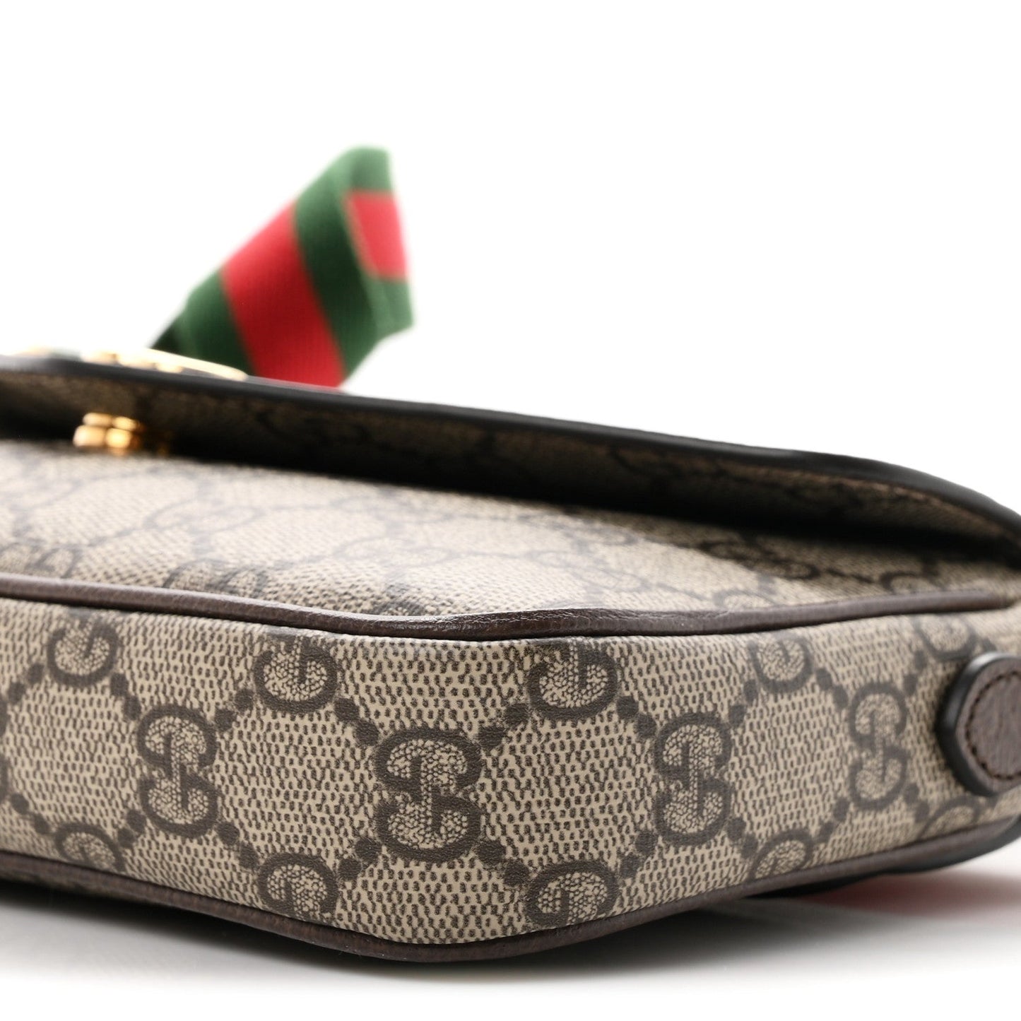 GG Supreme Monogram Textured Dollar Calfskin Web Mini Ophidia Envelope Shoulder Bag Beige Ebony