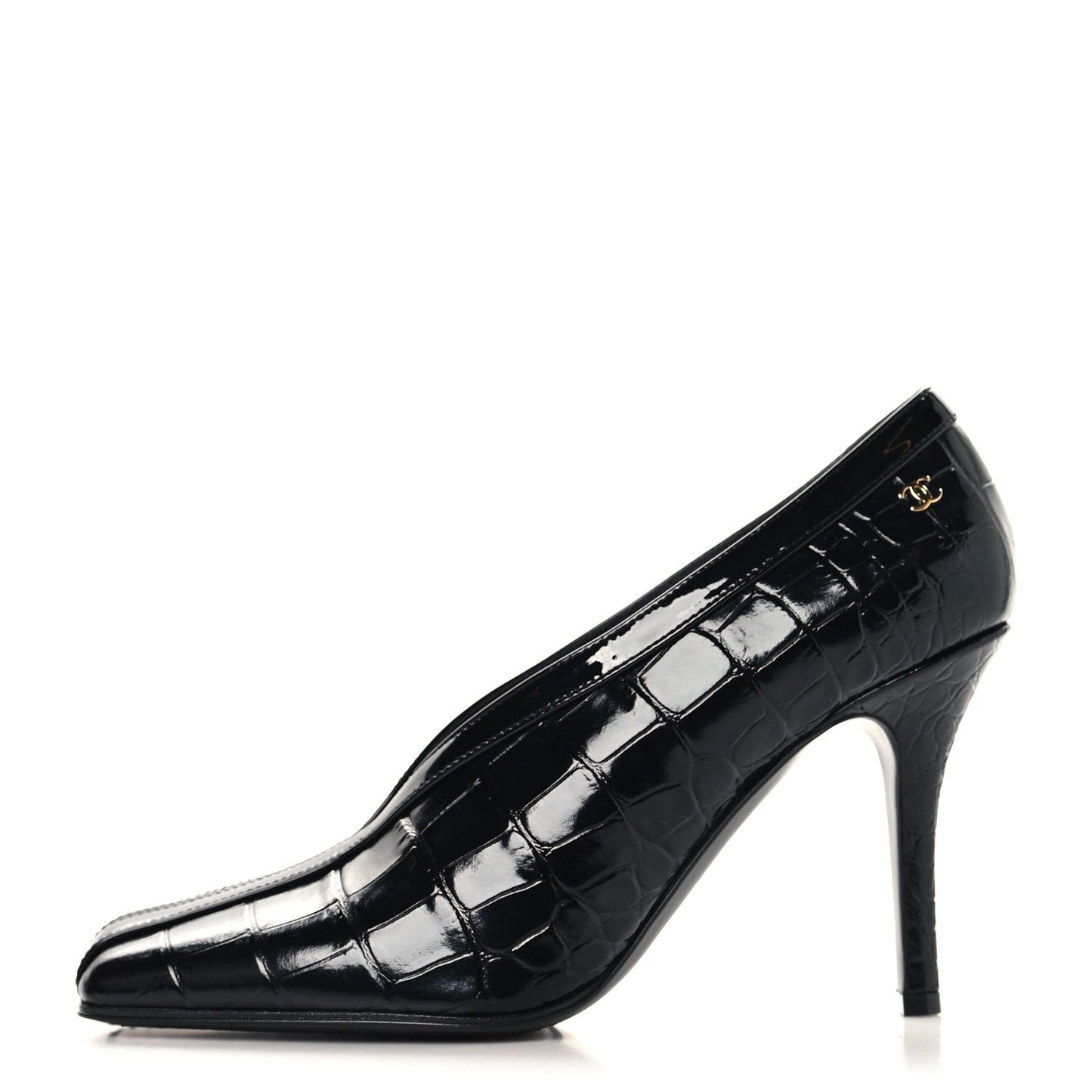Crocodile Embossed Patent Calfskin Pumps 38.5 Black