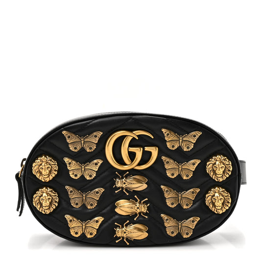 Calfskin Matelasse Animal Studs GG Marmont Belt Bag 85 34 Black