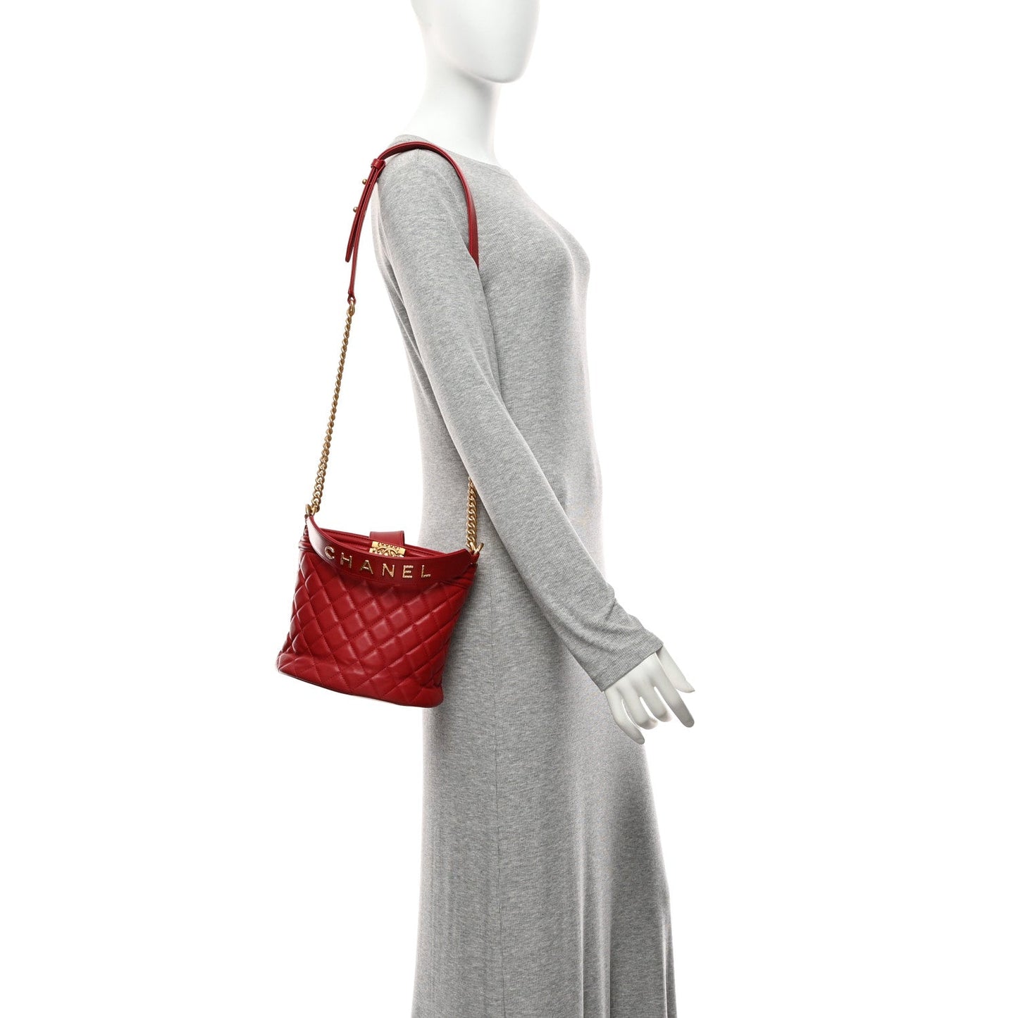 Calfskin Quilted Boy Bucket Bag Red
