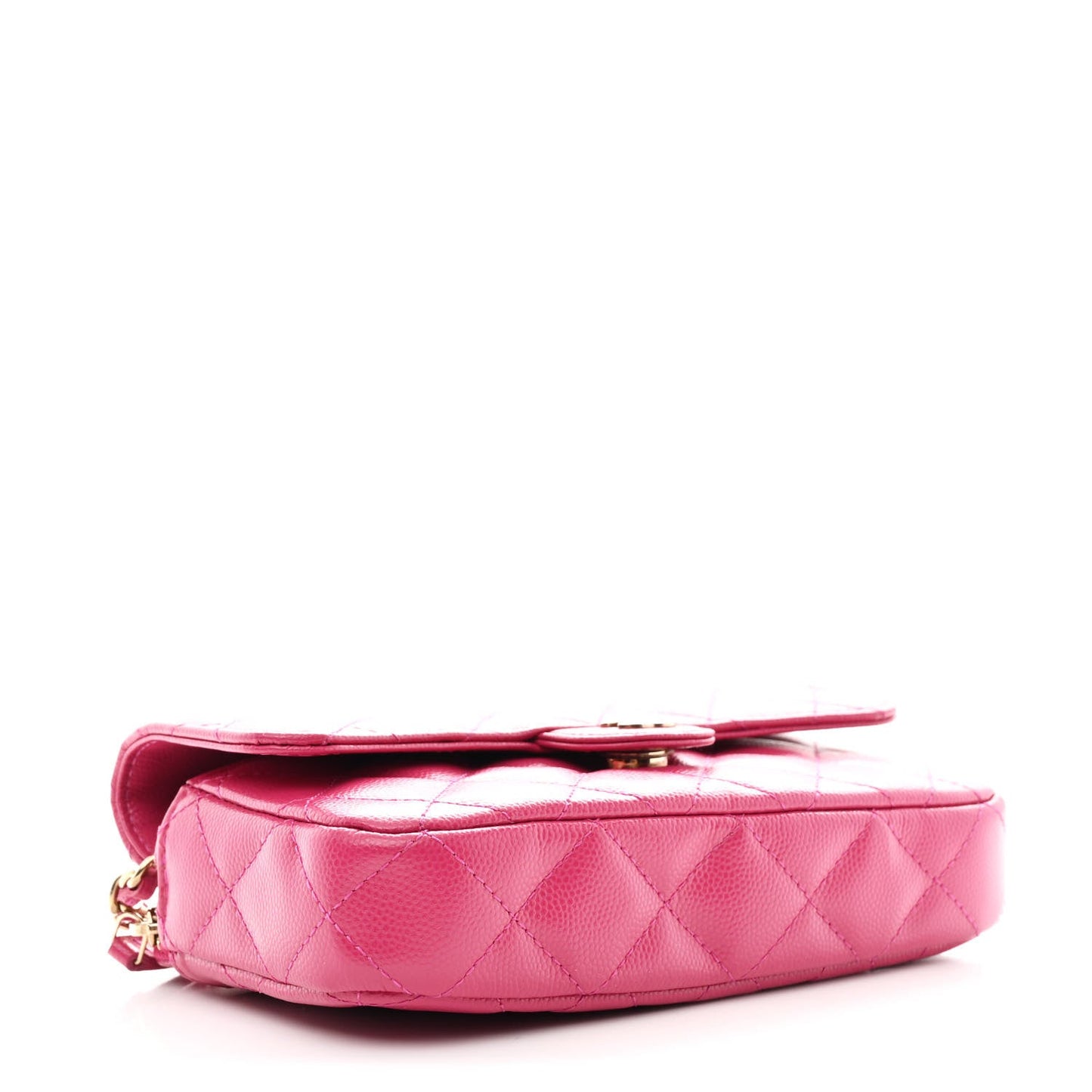 Caviar Quilted Flap Phone Holder With Chain Pink