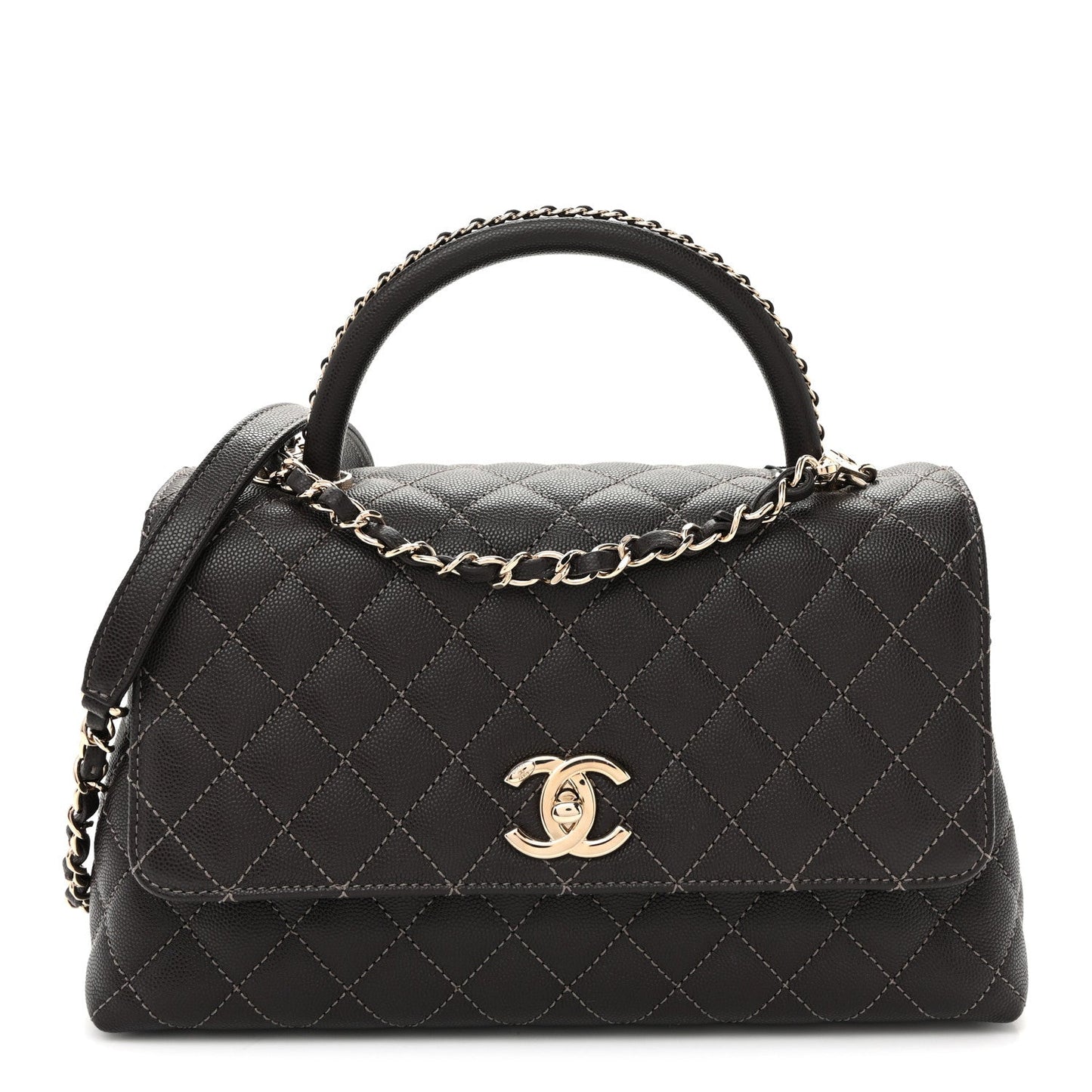 Caviar Quilted Small Coco Handle Flap Dark Brown Dark Brown