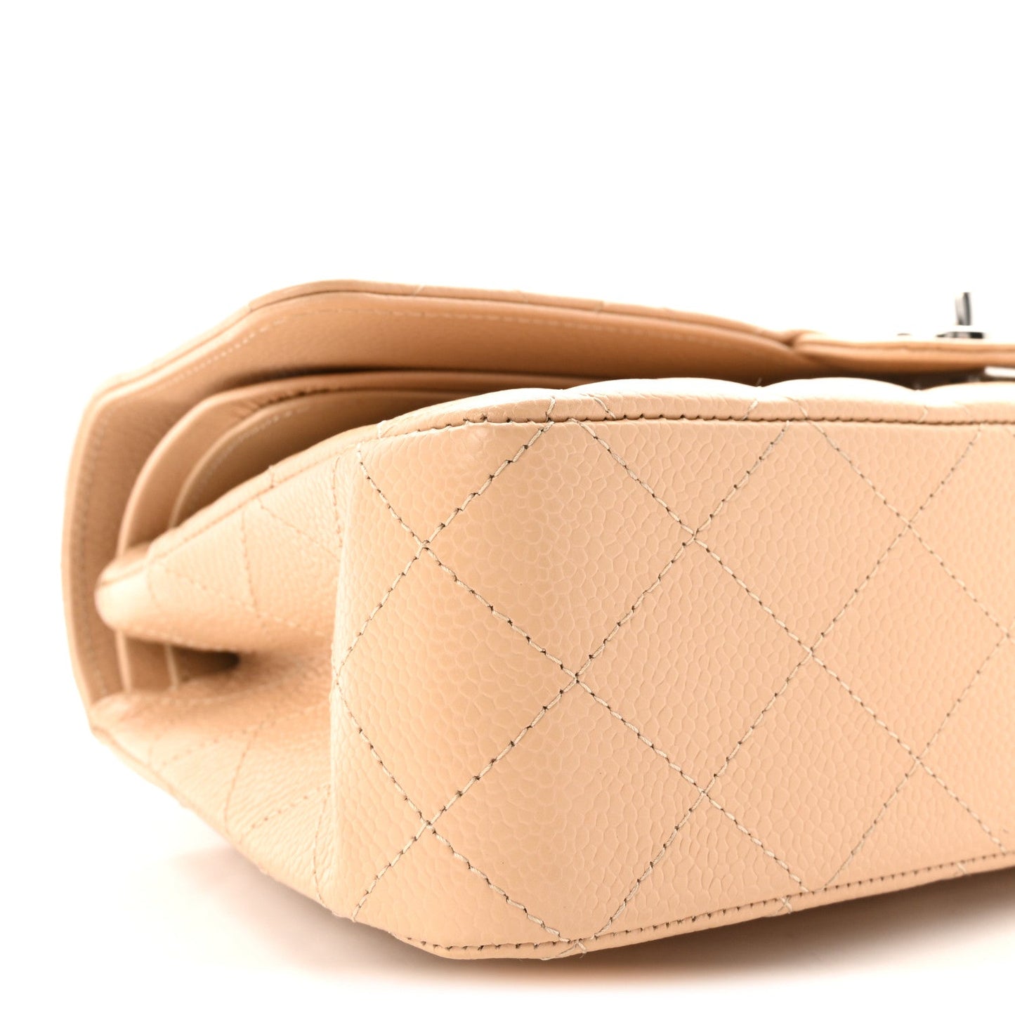 Caviar Quilted Medium Double Flap Beige