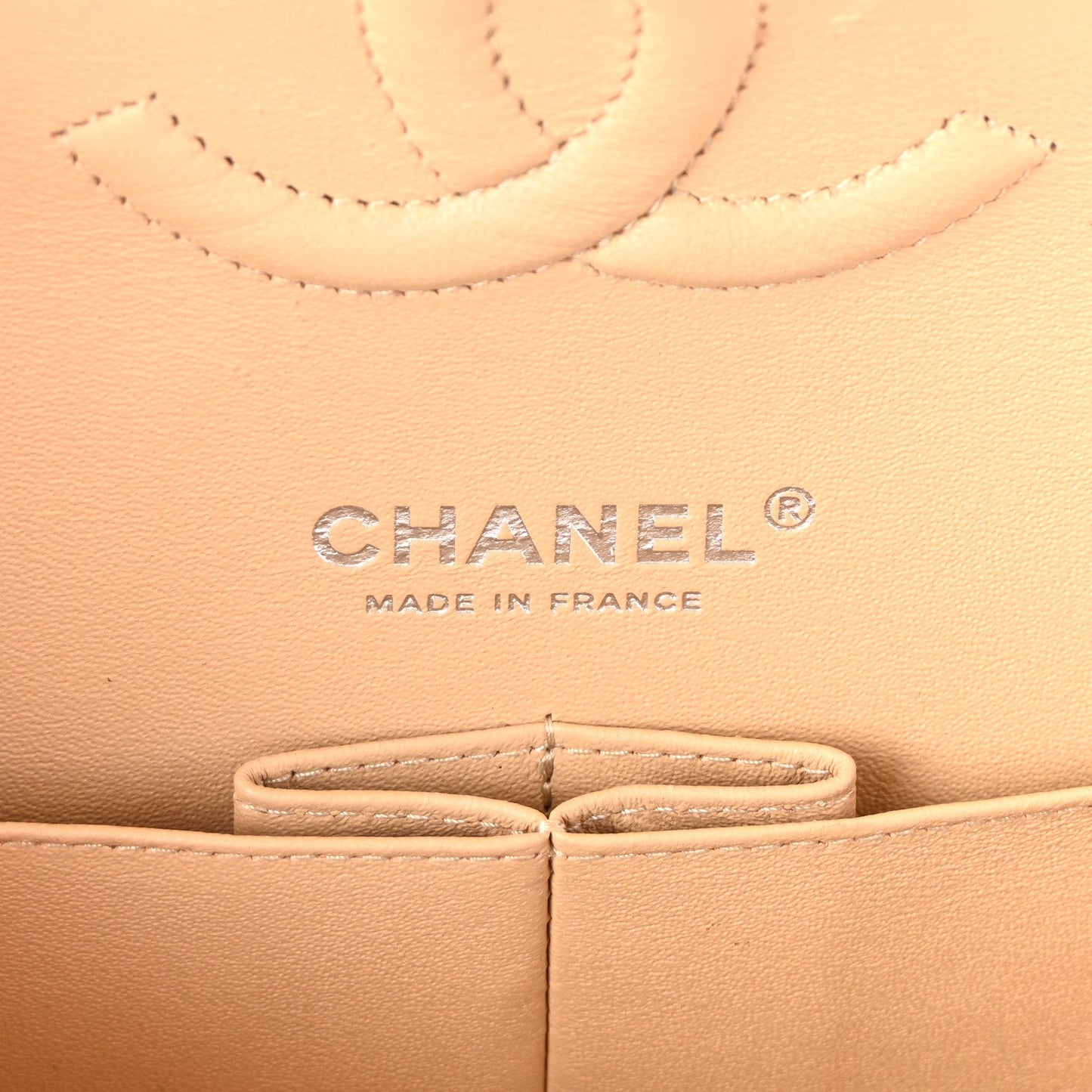 Caviar Quilted Medium Double Flap Beige
