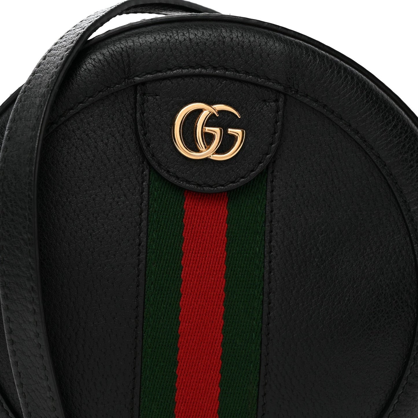 Grained Calfskin Web Mini Ophidia Round Shoulder Bag Black