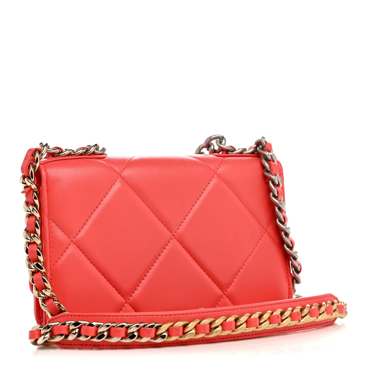 Lambskin Quilted Chanel 19 Wallet On Chain WOC Coral