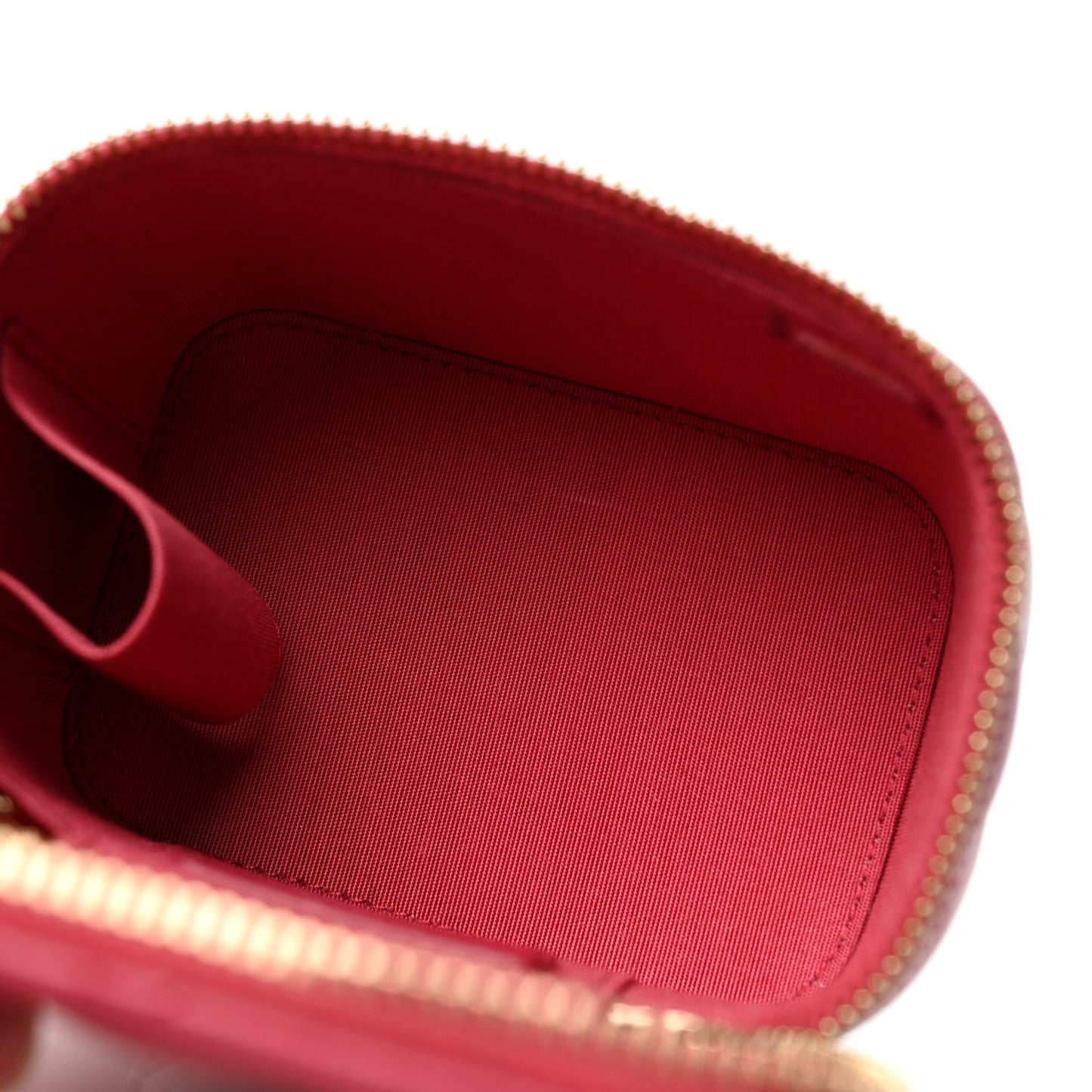 Lambskin Quilted Top Handle Mini Vanity Case With Chain Dark Pink