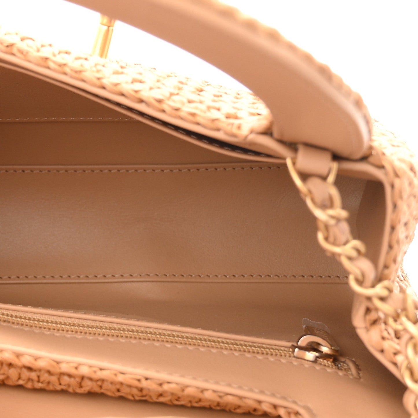Braided Raffia Nano Kelly Flap Bag Dark Beige