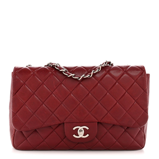 Caviar Quilted Jumbo Double Flap Dark Red