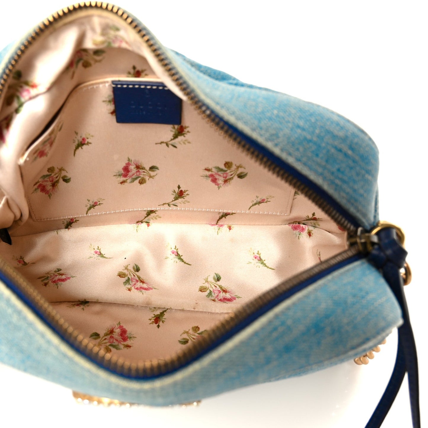 Denim Matelasse Small Pearly GG Marmont Chain Shoulder Bag Blue