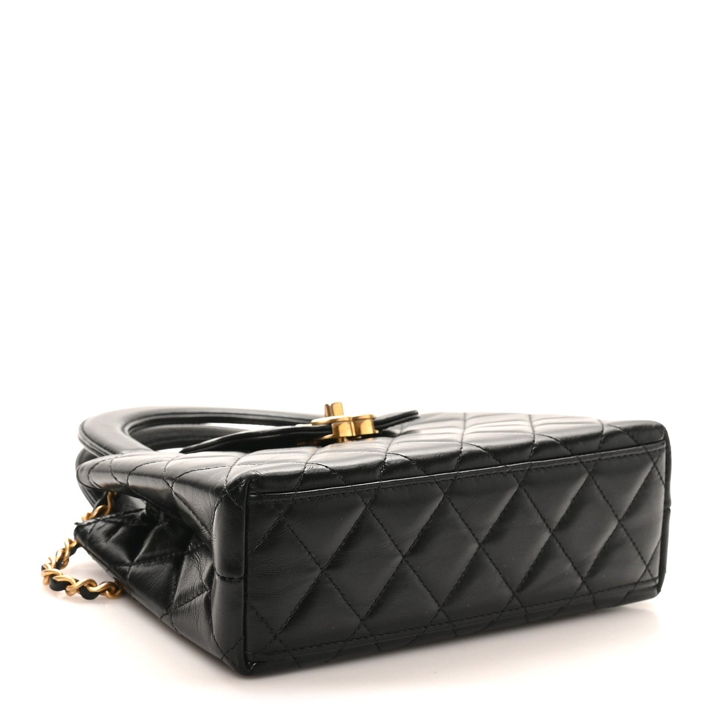 Shiny Aged Calfskin Quilted Nano Kelly Shopper Black