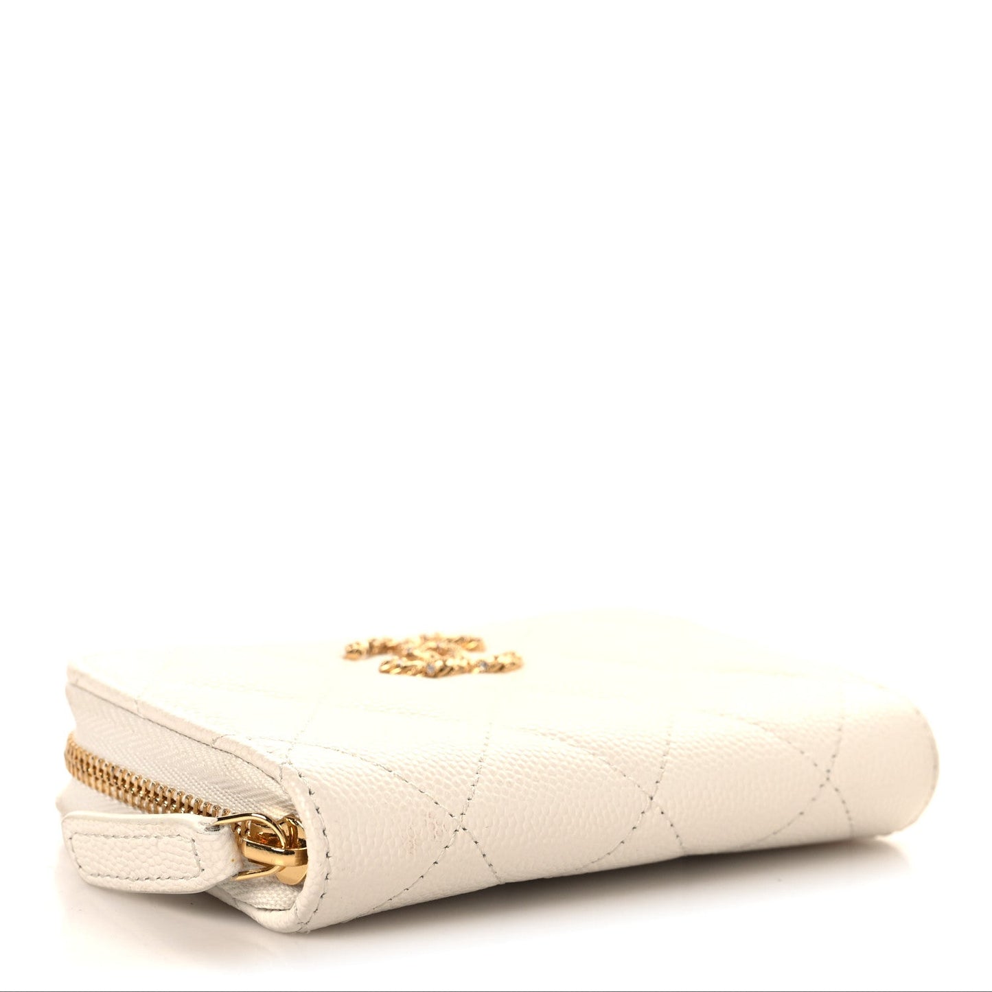 Caviar Quilted Crystal Zip Around Coin Purse Wallet  White
