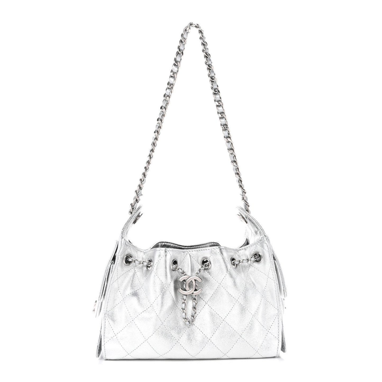 Metallic Caviar Quilted Mini Chanel 25 Handbag Silver