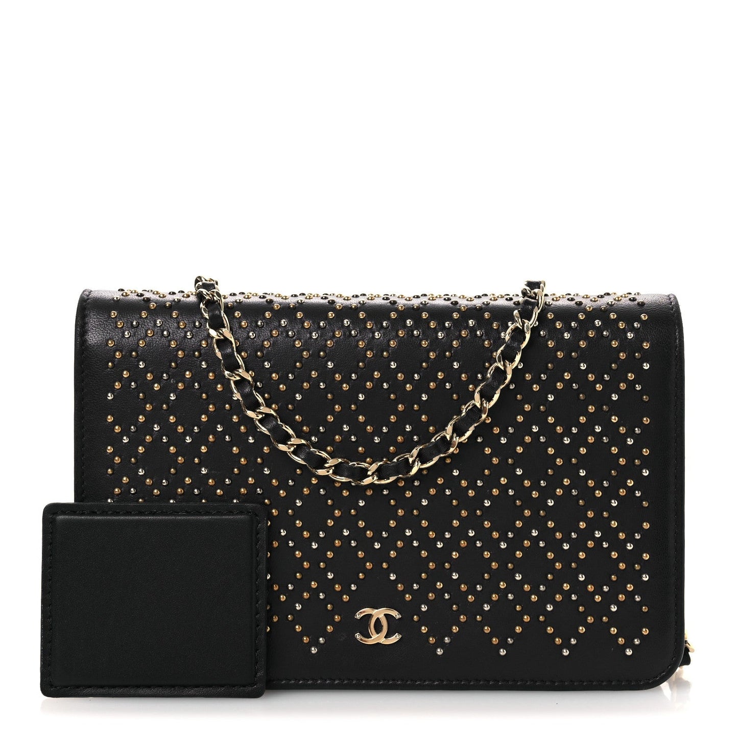 Lambskin Studded Wallet on Chain WOC Grey