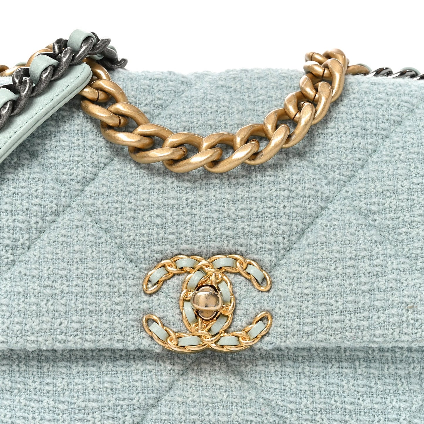Tweed Quilted Medium Chanel 19 Flap Blue Multicolor