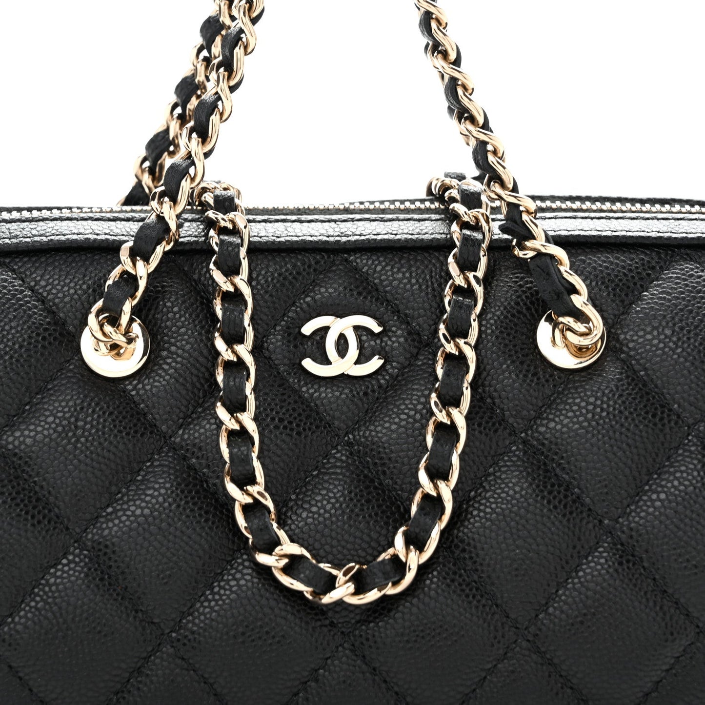 Caviar Quilted Barrel Clutch With Chain  Black